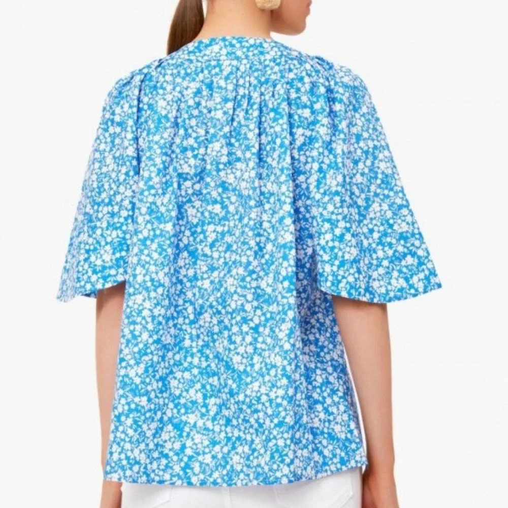 Tuckernuck Blue Floral Split-Neck Blouse - Picture 4 of 15